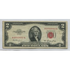 ESTADOS UNIDOS 2 DOLARES SELLO ROJO 1953 BILLETE EN BUEN ESTADO